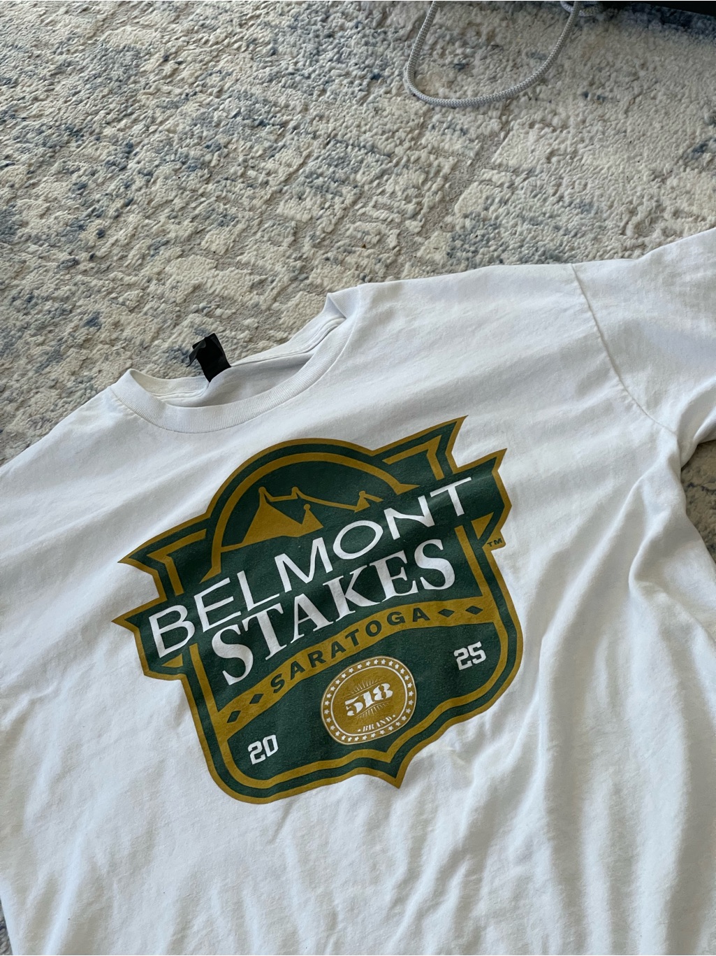 Belmont Stakes Saratoga Graphic Tee  White With Green  Gold Logo
